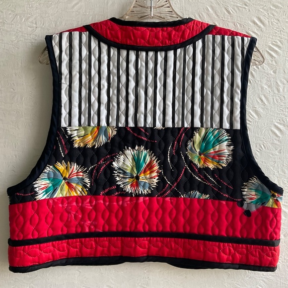 Jeanne Marc Vest Vintage ‘80s Quilted Cotton Open Waistcoat Boho Graphic Size M - Picture 3 of 14